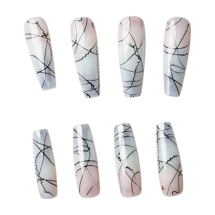 Designer Artificial Nails with Modern Line Style Bowlift