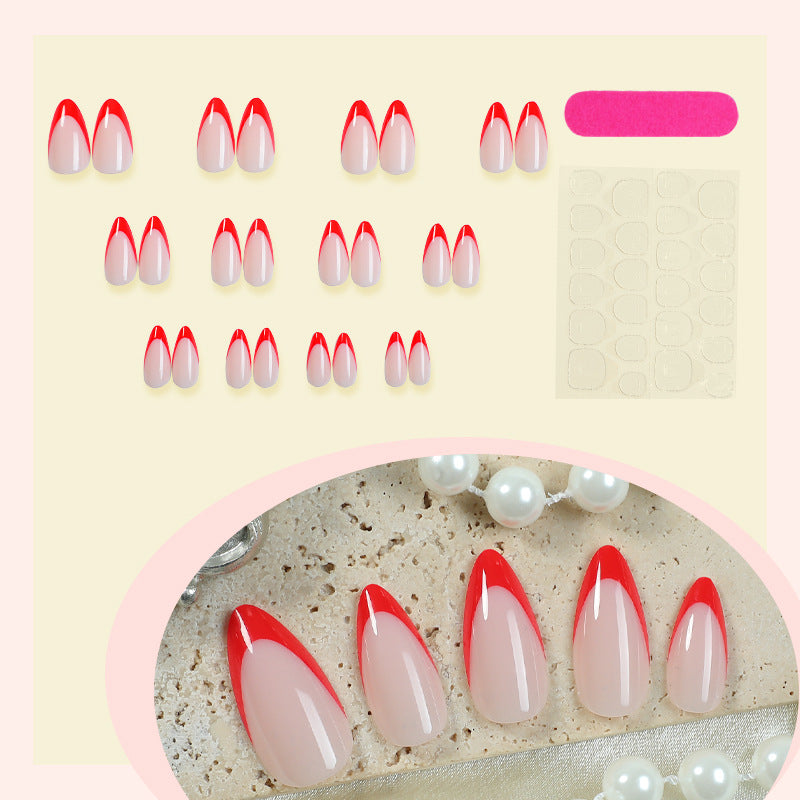 Decorative Press-On Nail Art Set with Elegant Red and White Design Bowlift