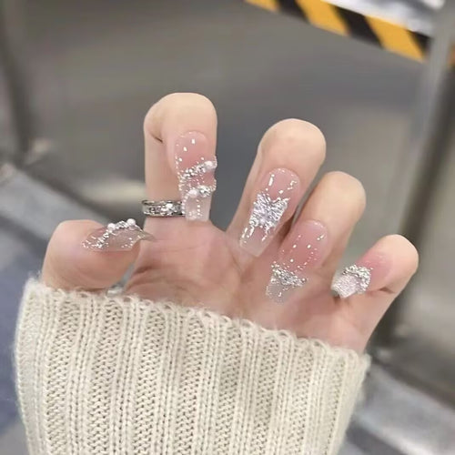 Elegant Crystal-Embellished Press-On Nail Art Bowlift