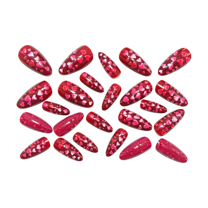Artificial nails with heart motif and glitter effects Bowlift