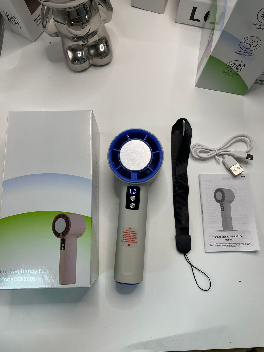 Women's Portable Turbo Hand Fan with Digital Control Bowlift