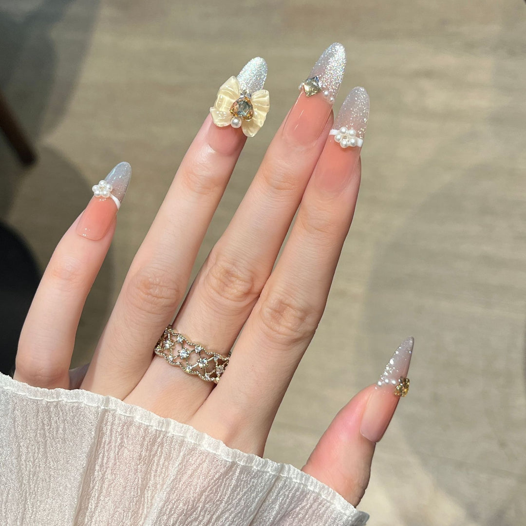 Glamorous Rhinestone-Embellished Nail Art Extensions Bowlift
