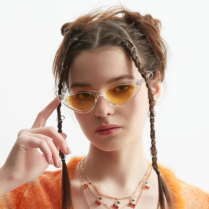 Women's Cat-Eye Sunglasses with Transparent Frame Construction and Yellow Lenses Bowlift