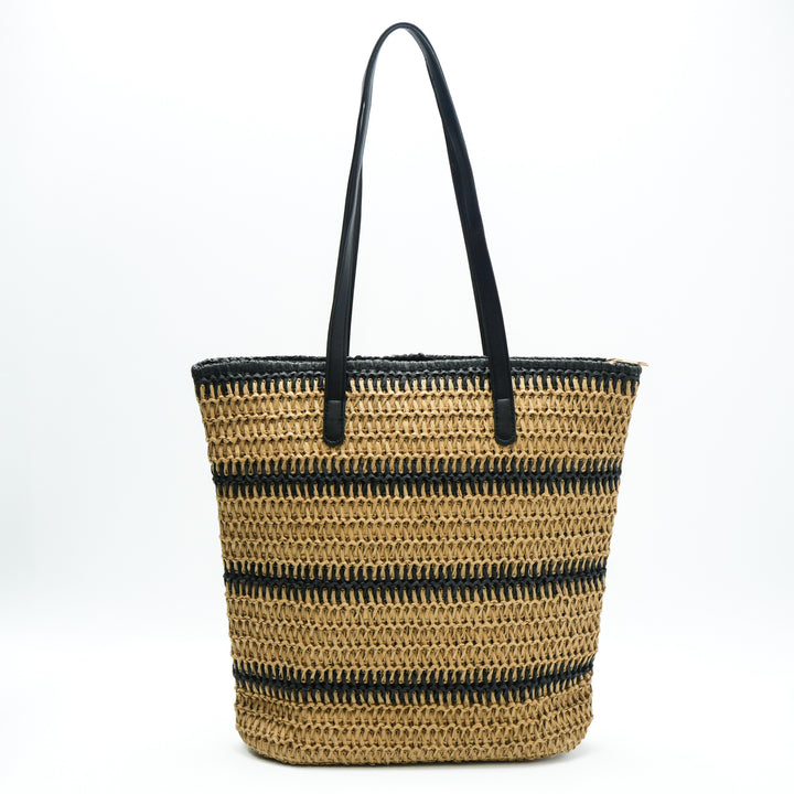 Elegant Raffia Shopping Bag with Leather Handles Bowlift