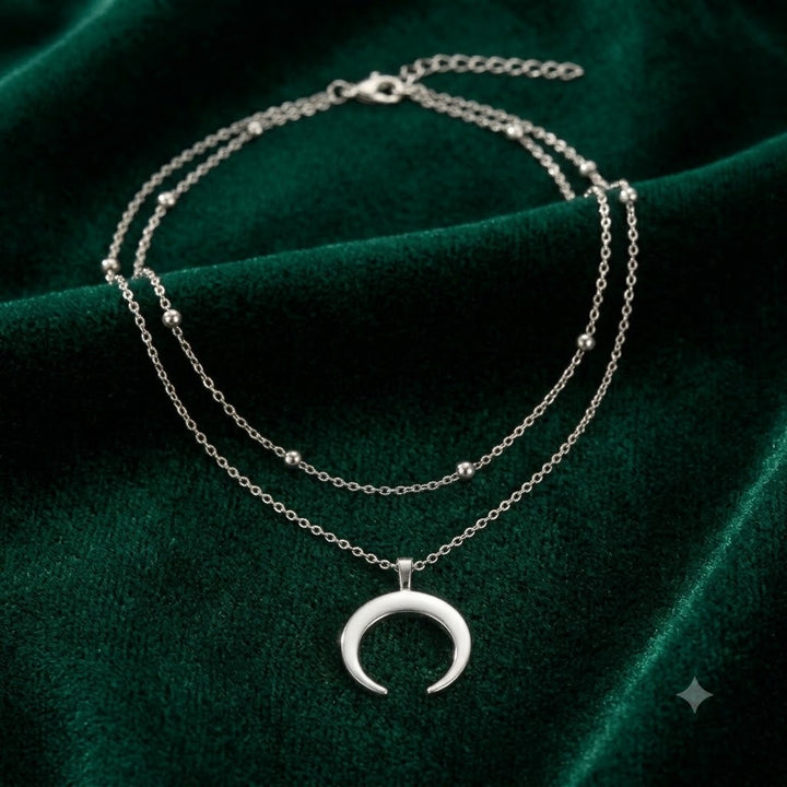 Layered Crescent Moon Pendant Necklace Bowlift