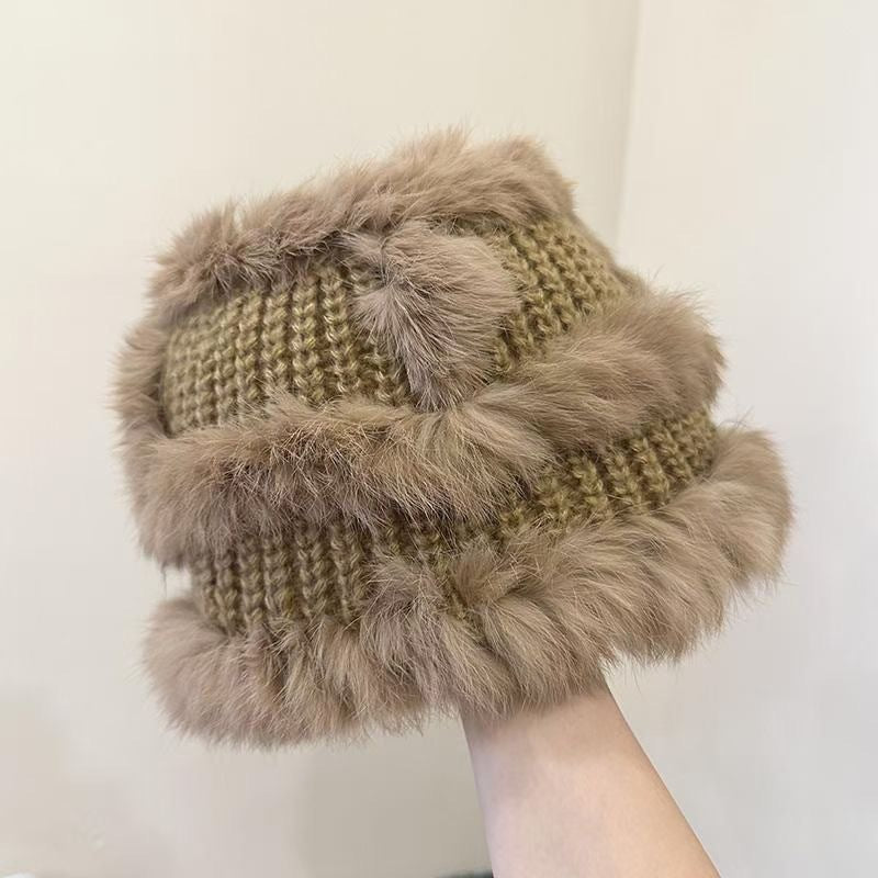 Cozy Knitted Faux Fur Bucket Hat