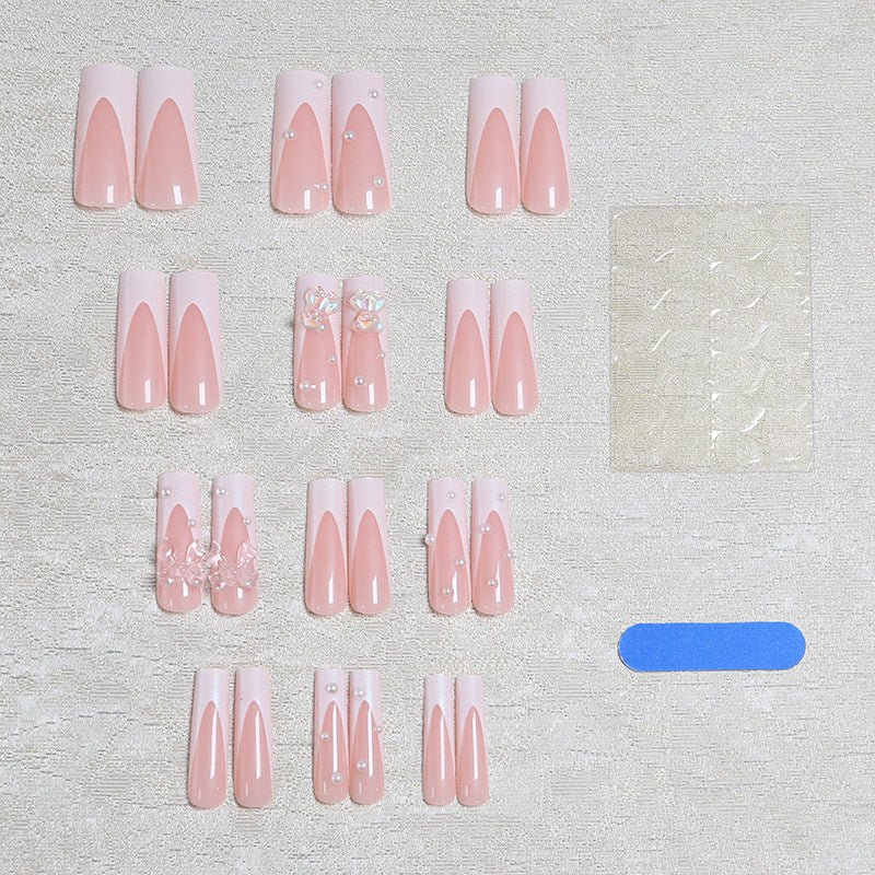 Artificial nail set with elegant bow and pearl decorations Bowlift