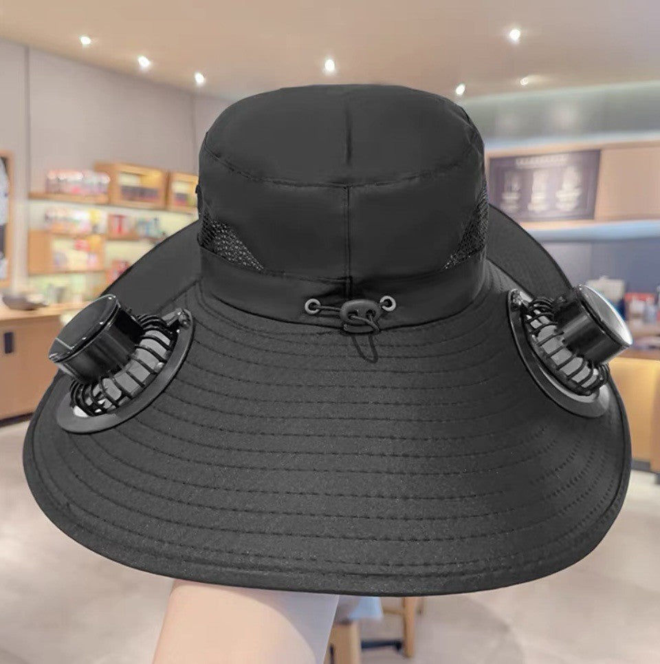 UV-Protect-Sun Hat with removable face and neck protection, integrated solar fan and breathable mesh Bowlift