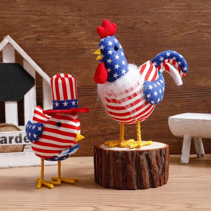 Unisex standing fabric figure rooster with padded stuffing and star stripe pattern Bowlift