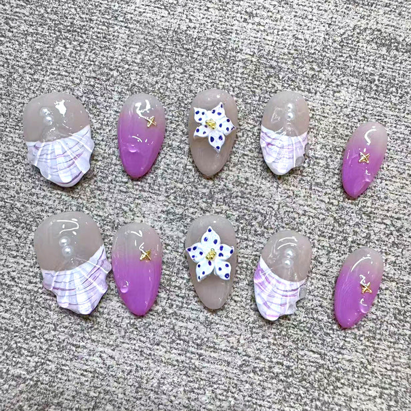 Artistic Press-On Nail Set with Floral and Ombre Design Bowlift