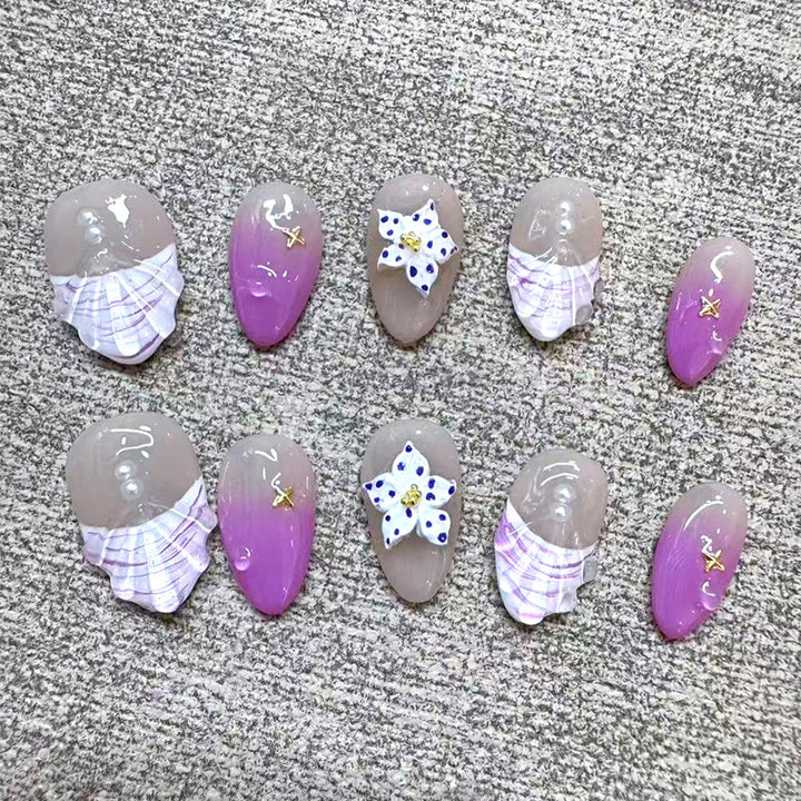 Artistic Press-On Nail Set with Floral and Ombre Design Bowlift