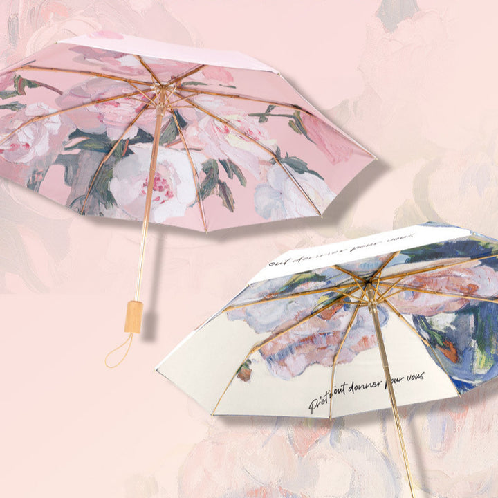 Women's elegant folding umbrella with floral patterns Bowlift