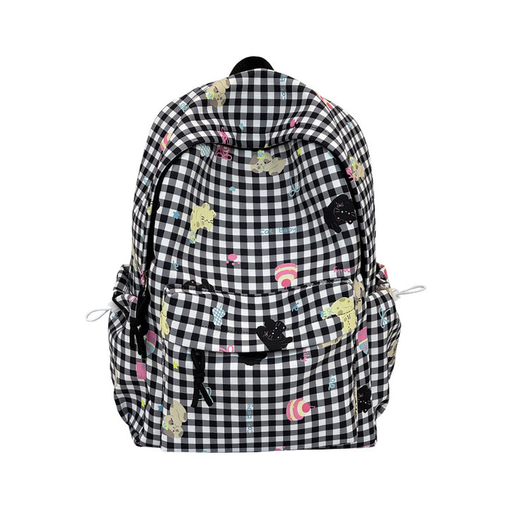 Backpack with Creative Checkered Pattern and Playful Appliqués Bowlift
