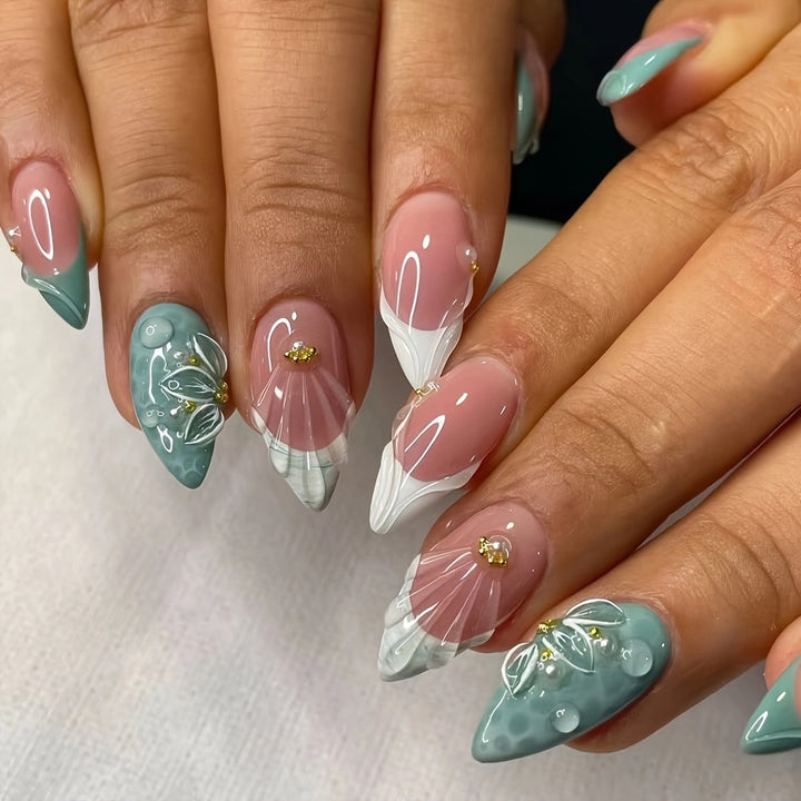 Elegant Abstract Floral Nail Art Extensions Bowlift