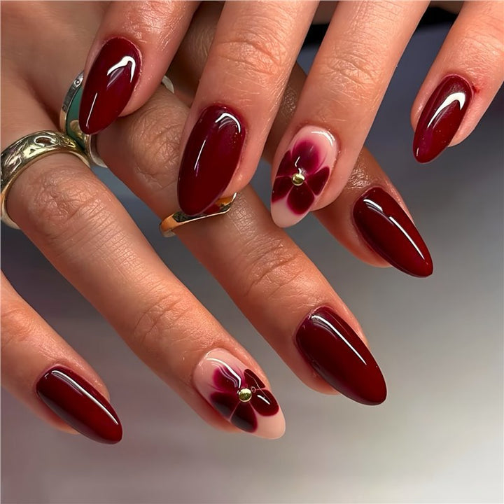 Elegant Floral Press-On Nail Art Extensions Bowlift 1787913949