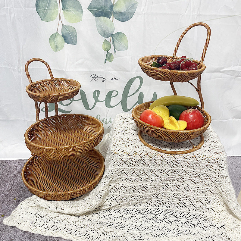 Multi-Tiered Decorative Woven Fruit Stand Bowlift