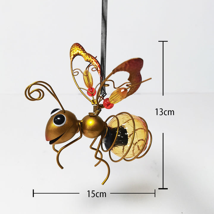 Whimsical Hanging Glass Bee Solar Garden Lantern Ornament Bowlift