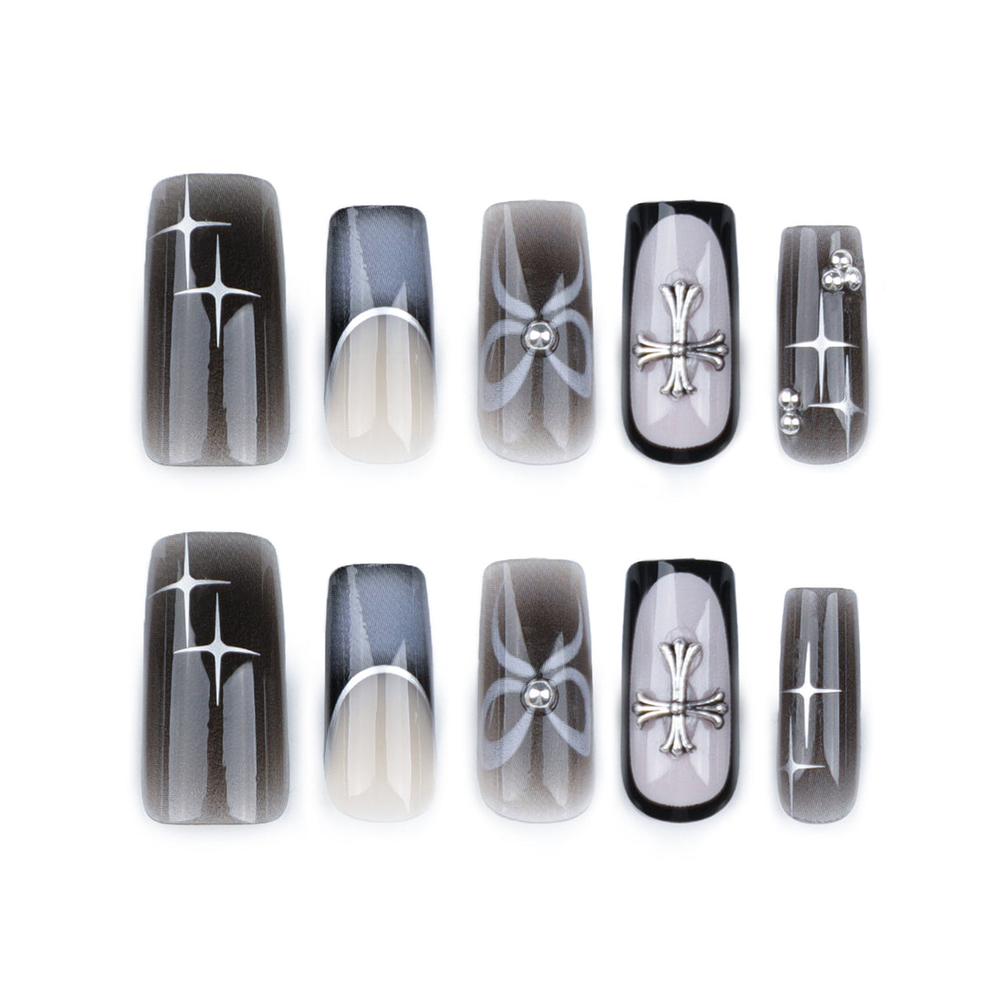 Artful acrylic nails with unique jewelry embellishments Bowlift