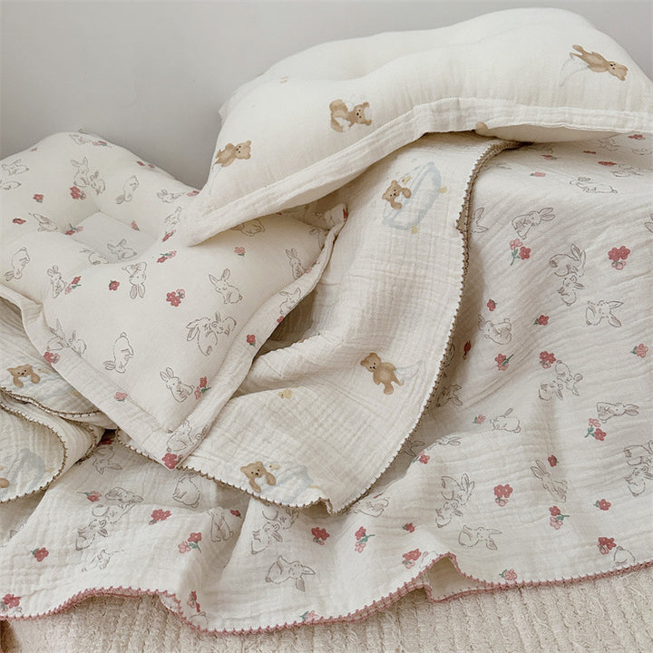 Unisex Cozy Muslin Blanket with Cute Rabbit Design Bowlift