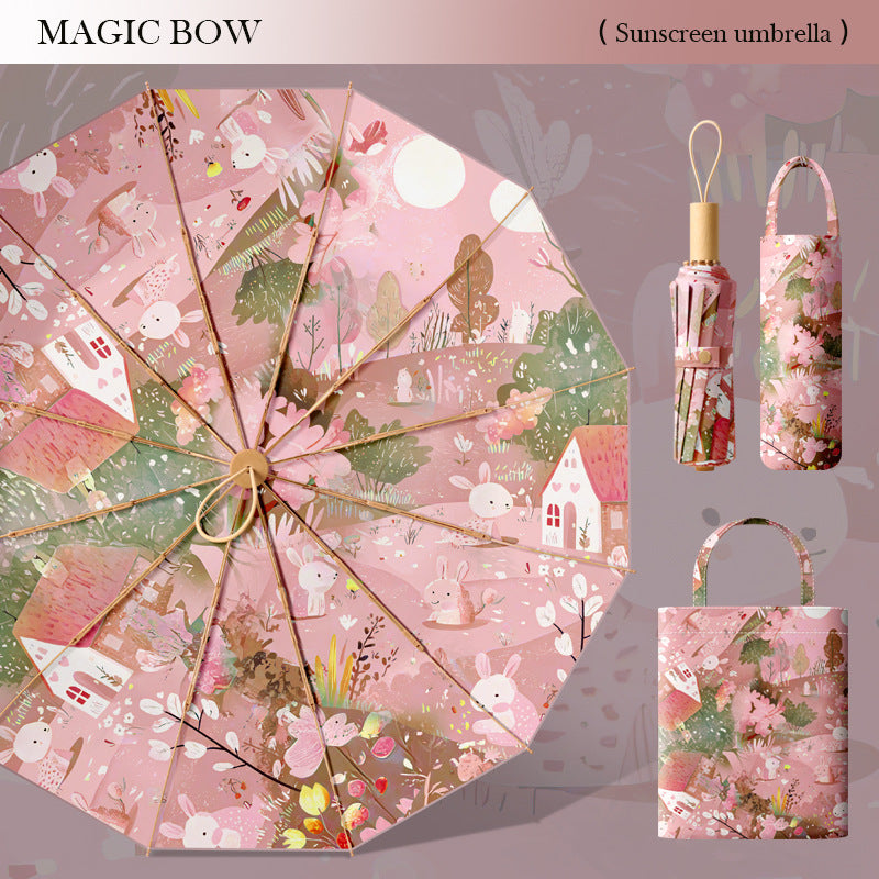 Women's elegant folding umbrella with floral design Bowlift