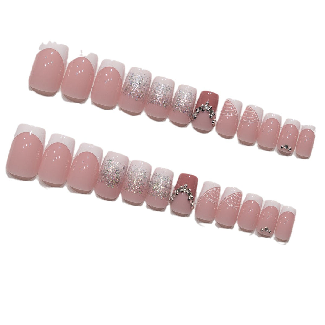 Decorative Press-On Nail Art Set with Rhinestone Accents Bowlift