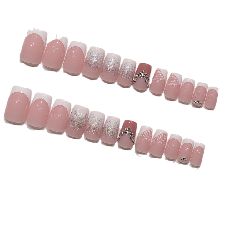 Decorative Press-On Nail Art Set with Rhinestone Accents Bowlift