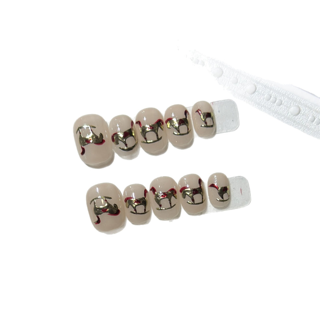 Decorative Press-On Nail Art Set with Gold Accent Designs Bowlift