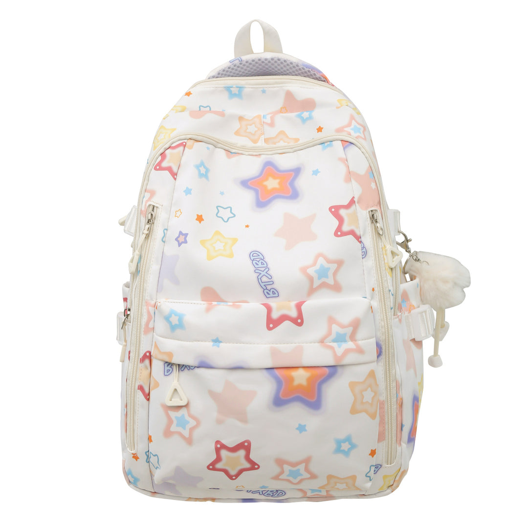 Backpack with Colorful Star Motif and Multifunctional Compartments Bowlift