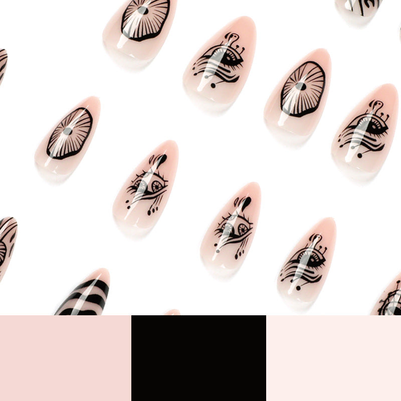 Artistic acrylic nails in elegant stiletto design with graphic patterns Bowlift
