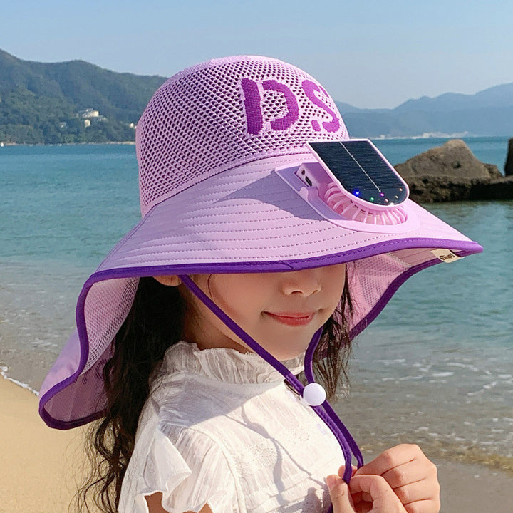 Breathable children sun hat with solar fan and adjustable chin strap Bowlift