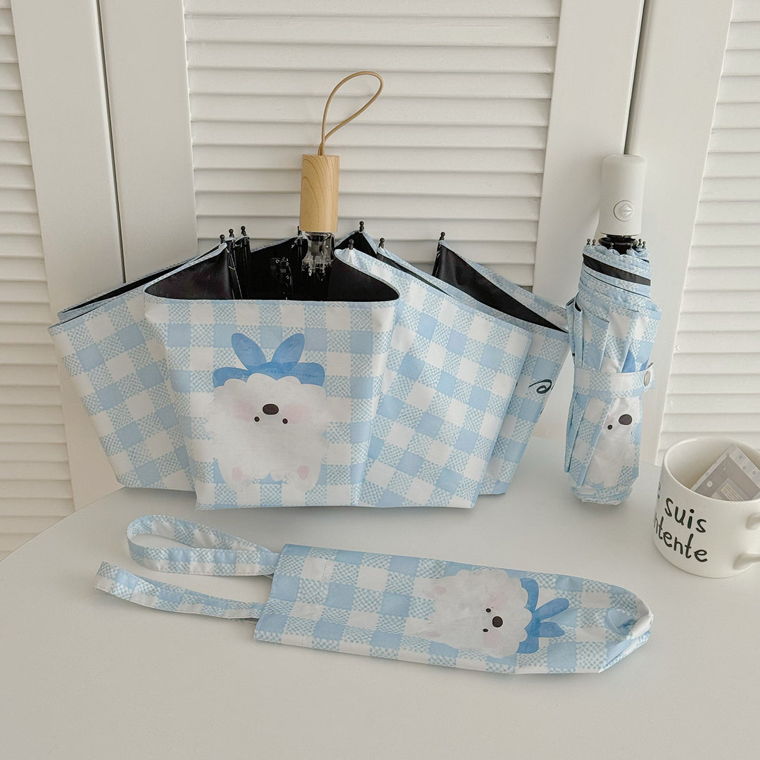 Ladies Foldable Umbrella with Playful Dog Design Bowlift