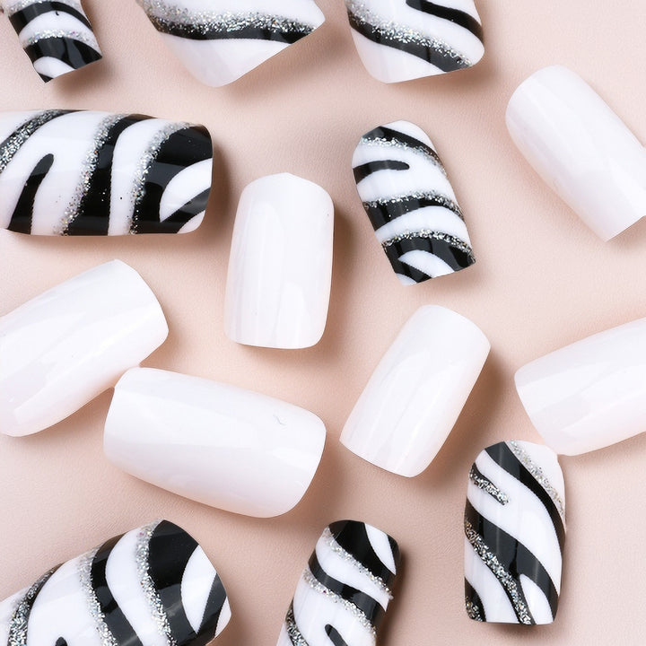 Zebra Striped Nail Art Extensions Bowlift