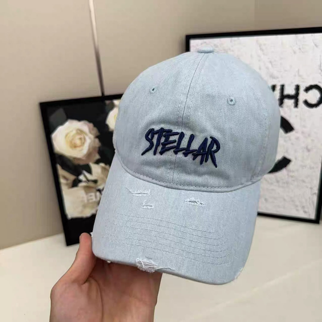 Distressed Cotton Baseball Cap with Bold Embroidery