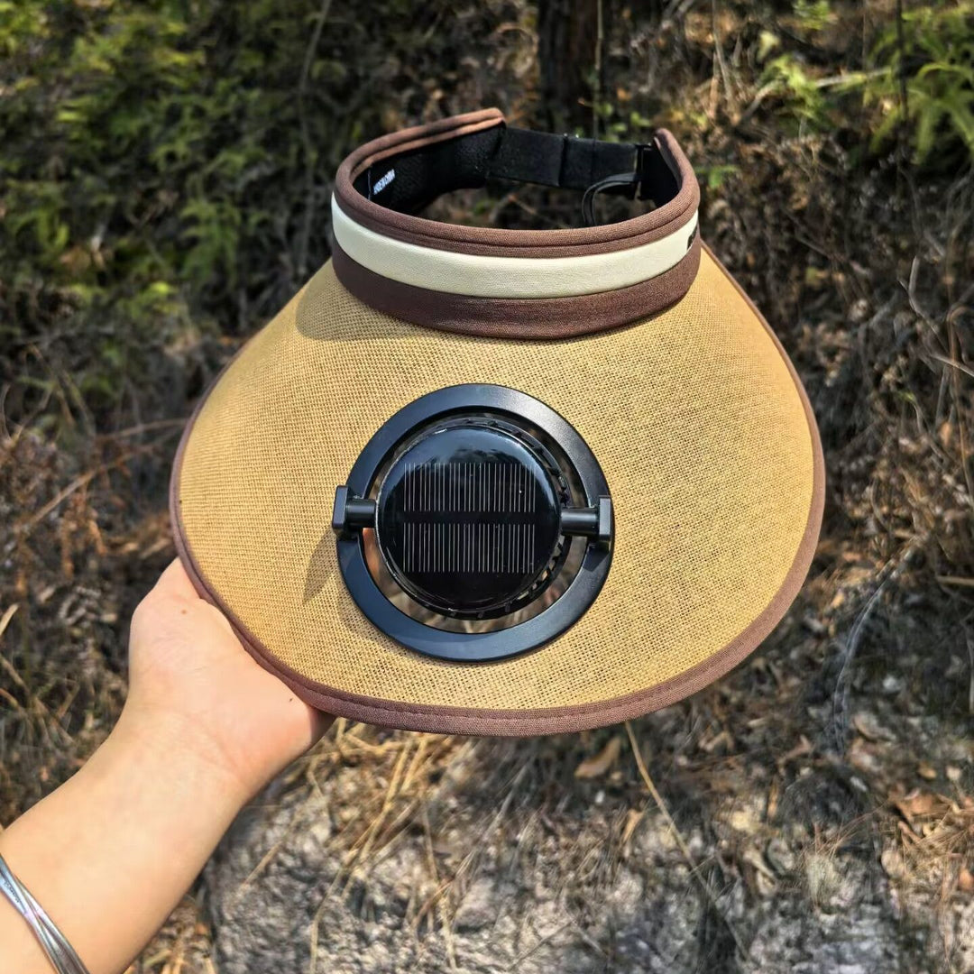 Sun protection visor with solar powered fan Bowlift