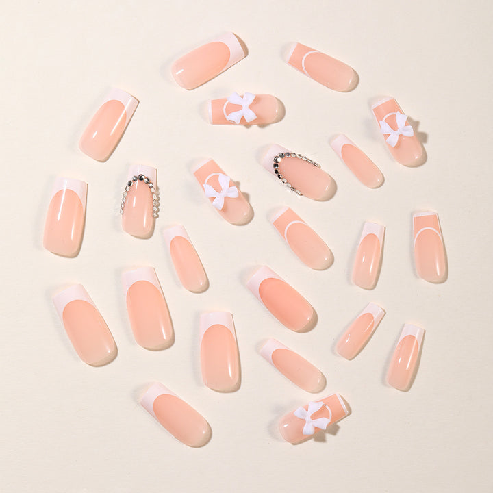 Elegant Floral French Tip Nail Art Extensions Bowlift