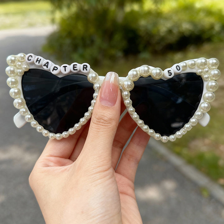 Pearl-Accented Heart-Shaped Sunglasses Bowlift
