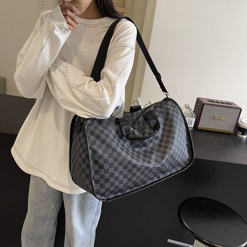 Stylish Checkerboard Travel Duffel Bag Bowlift