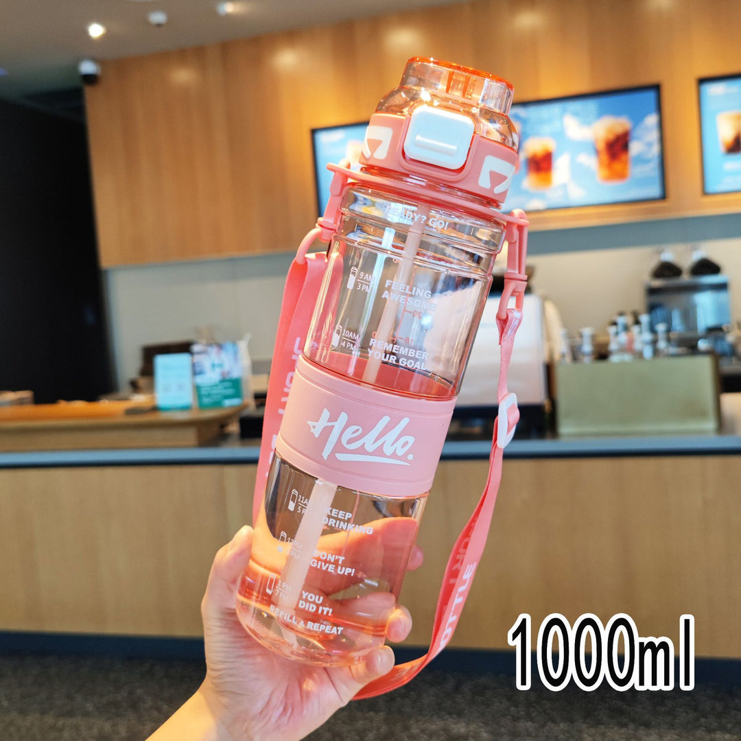 Women's large sports water bottle with motivational time markings Bowlift