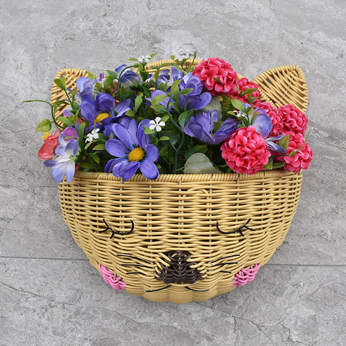 Cute Cat-Shaped Woven Storage Basket Bowlift