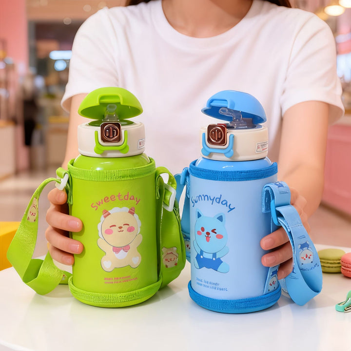 Women's insulated drinking bottle with practical carrying strap and cute animal design Bowlift