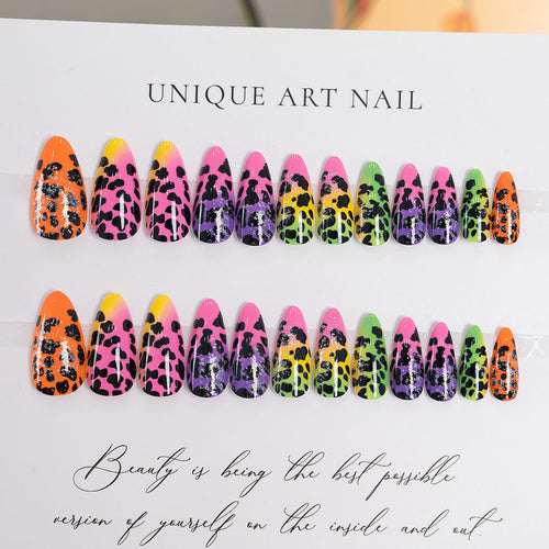 Creative Stiletto Press-On Nails with Animal Print Design