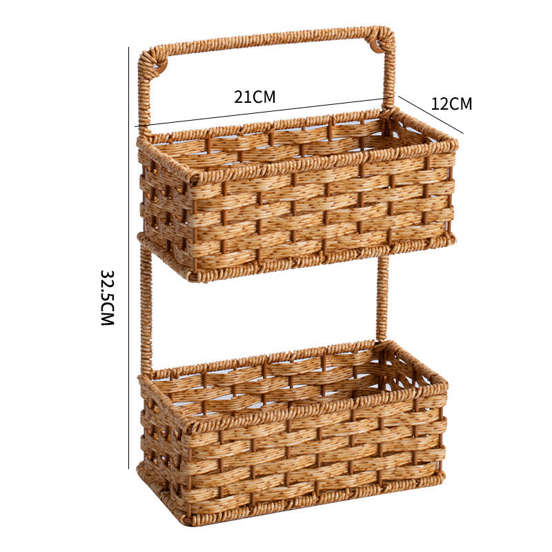 Double-Tiered Wicker Storage Basket Bowlift