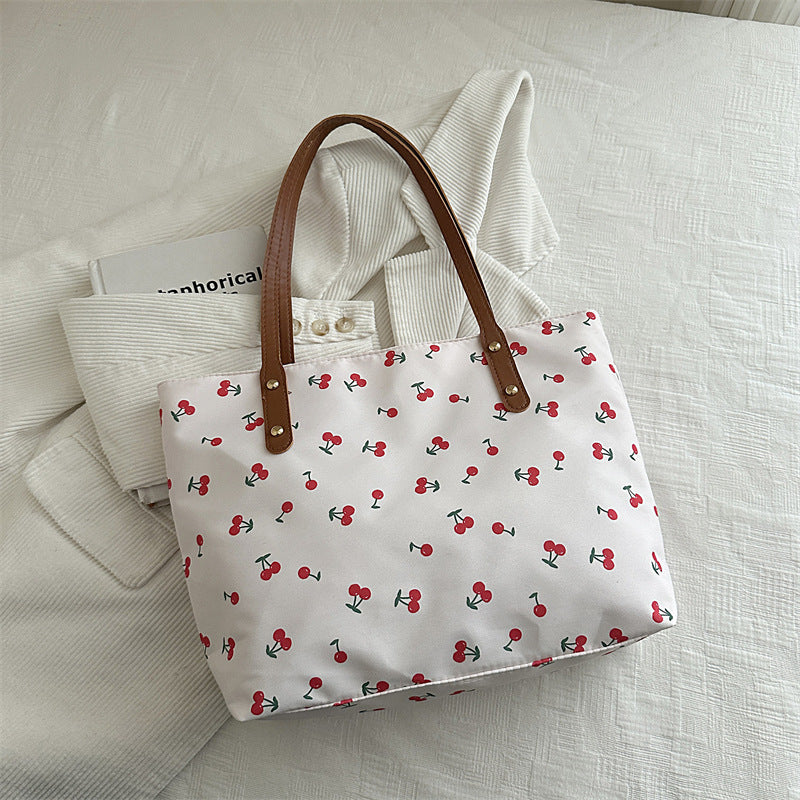 Stylish Cherry-Printed Tote Bag with Removable Pouch