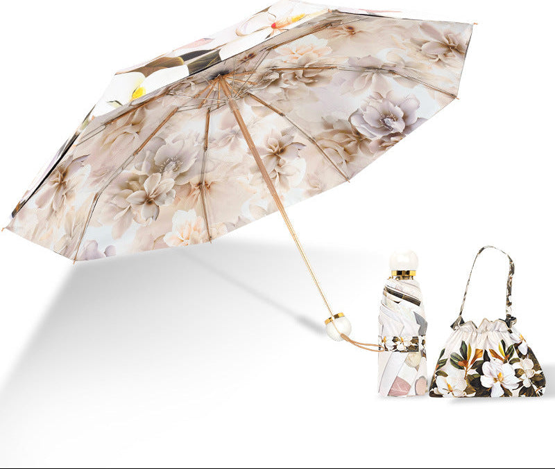 Ladies Foldable Sun Protection Umbrella with Elegant Flower Design Bowlift