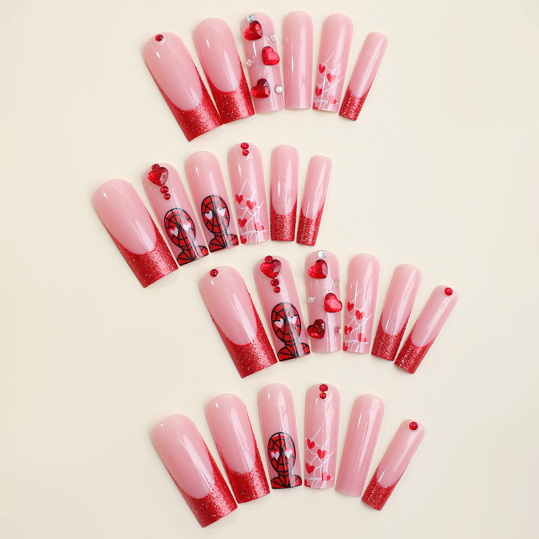 Luxury Press-On Nail Set with Glamorous Heart and Glitter Designs Bowlift