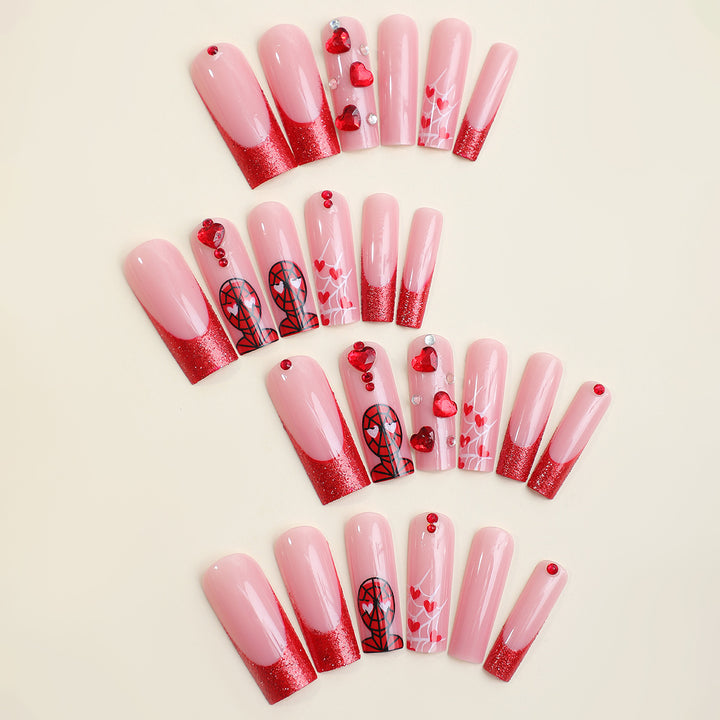 Luxury Press-On Nail Set with Glamorous Heart and Glitter Designs Bowlift