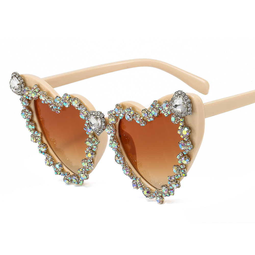 Women's Heart-Shaped Glamour Sunglasses with Rhinestone Decorations Bowlift
