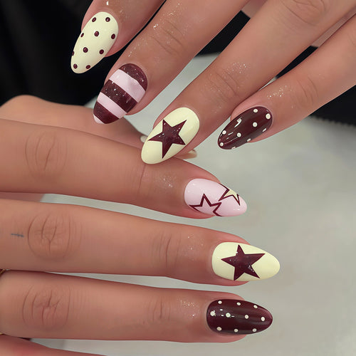Artistic Star Pattern Press-On Nail Set Bowlift