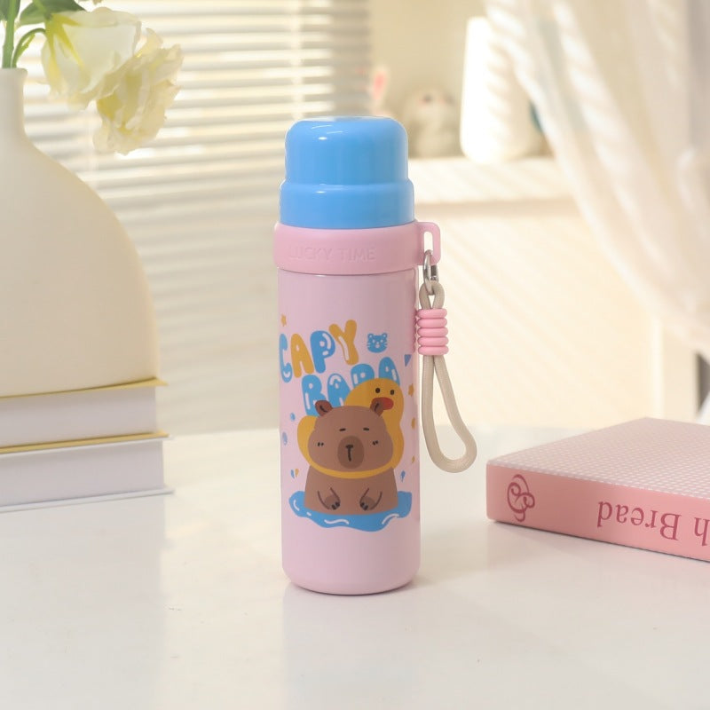 Women's insulated drinking bottle with playful animal design and practical carrying strap Bowlift