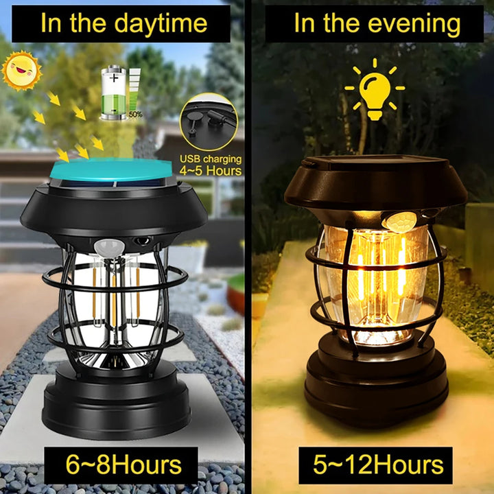 Solar Rechargeable LED Hanging Lantern with Motion Sensor and Wall Mount Bowlift